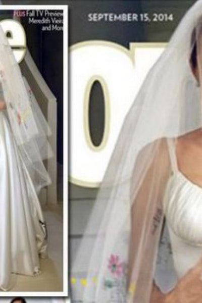 White Angelina Jolie Satin Round Neck Wedding Dress Celebrity Wedding Dress Replica For Sale