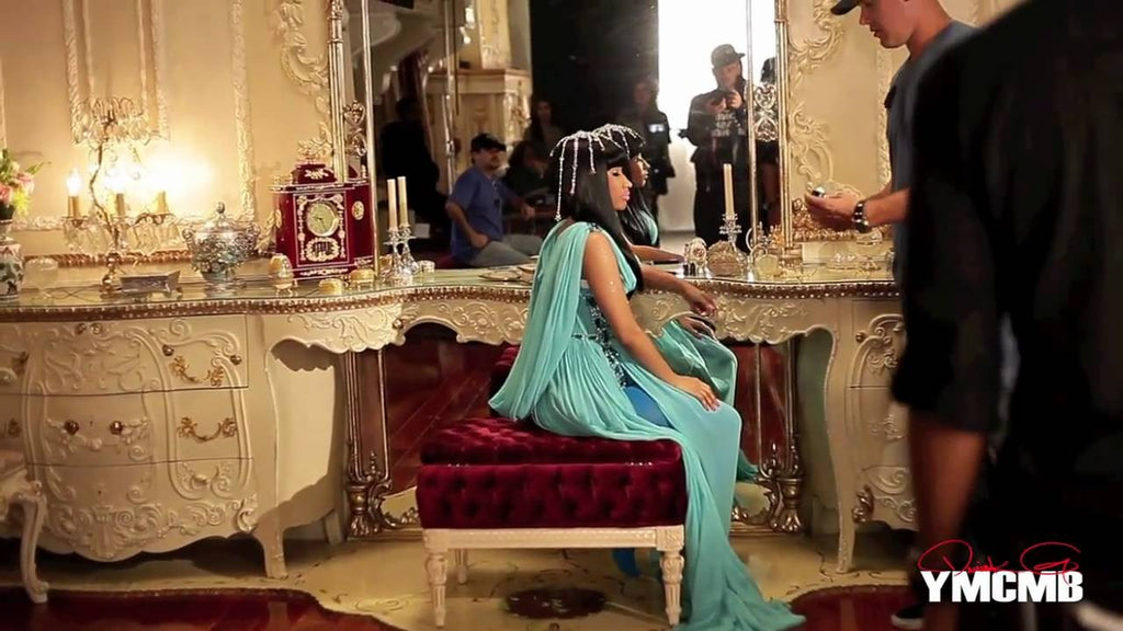 Blue Nicki Minaj Beading Dress Ruffled Prom Celebrity Formal Gown Dres