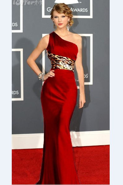 Red Taylor Swift Leopard Print Dress Satin Prom Celebrity Red Carpet Dress Grammys