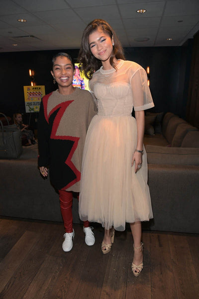 Ivory Zendaya Coleman Half Sleeve Round Neck Dress Sheer Prom Celebrity Formal Gown Dress Nickelodeon's Kids' Choice Awards