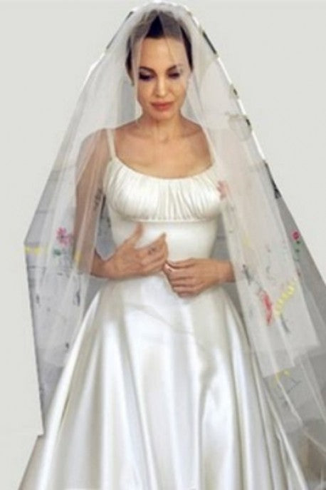 White Angelina Jolie Satin Round Neck Wedding Dress Celebrity Wedding – Hoprom White Angelina Jolie Satin Round Neck Wedding Dress Celebrity Wedding – Hoprom