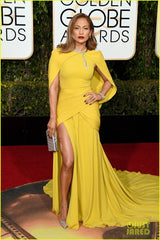 Yellow Jennifer Lopez (J.Lo) Cape Sequin Dress Slit Prom Celebrity Red –  Hoprom