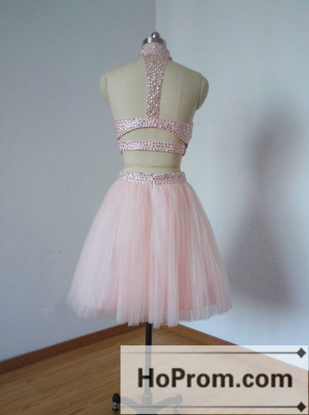 Two Piece Pink Beading Short Prom Dresses Homecoming Dresses