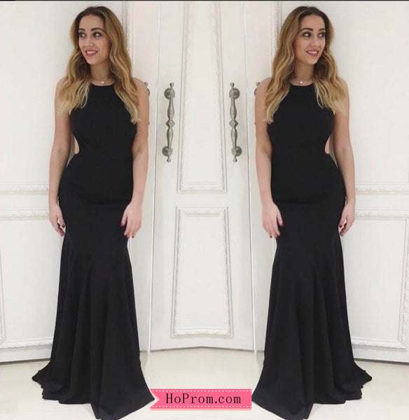 Simple Black Fitted Open Back Prom Dresses