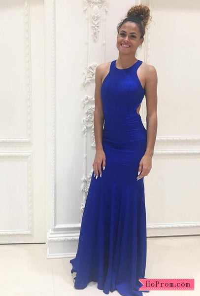 Simple Royal Blue Fitted Open Back Prom Dress