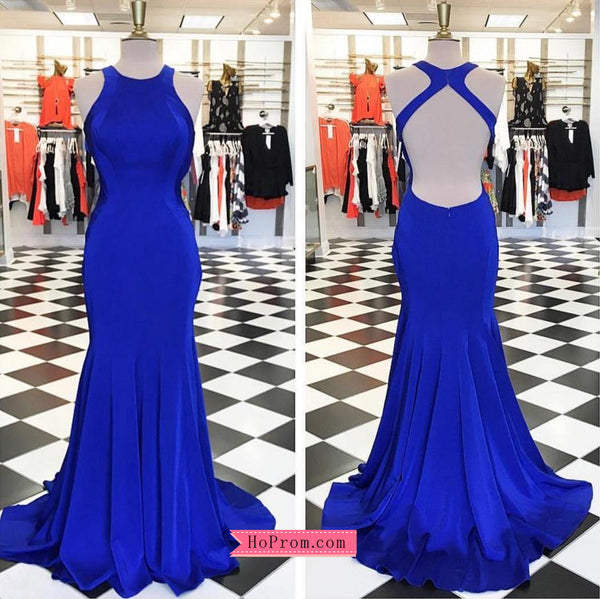 Simple Royal Blue Fitted Open Back Prom Dress