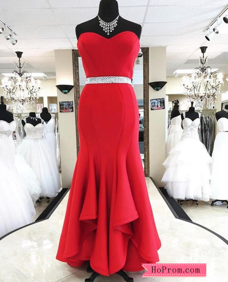 Strapless Sweetheart Red Fitted Mermaid Prom Dress with Beading Hoprom Strapless Sweetheart Red Fitted Mermaid Prom Dress with Beading Hoprom