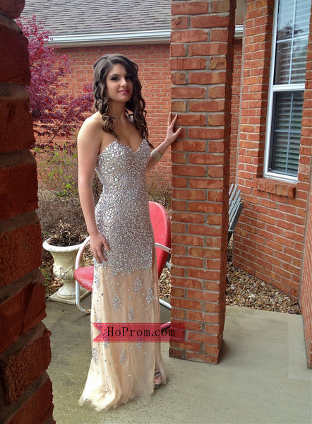 Sweetheart Jewel Beaded Prom Dresses