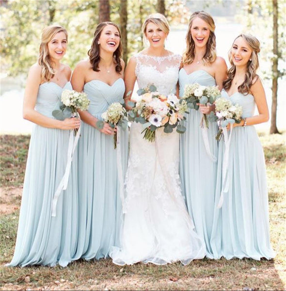 Blue Chiffon Sweetheart Simple Popular Normal Long Bridesmaid Dresses