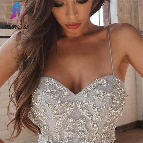 Spaghetti Straps Silver Prom Dresses Sweetheart Evening Dress