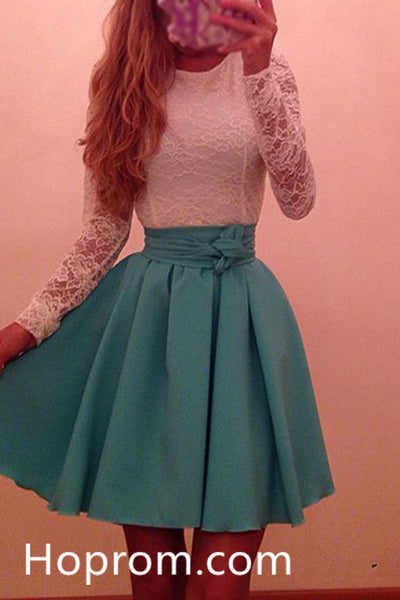 Green Long Sleeve Homecoming Dress, Lace Homecoming Dress