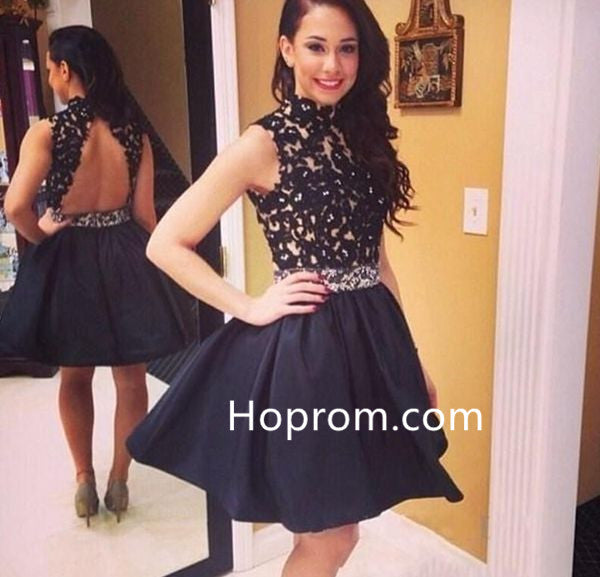 Black Lace Homecoming Dresses 2017 Short with Beadings