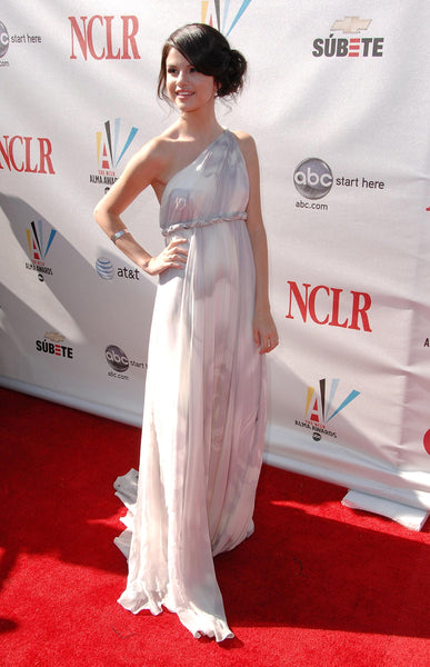 White Selena Gomez One Shoulder Dress Empire Waist Prom Celebrity Red Carpet Dress ALMA Awards