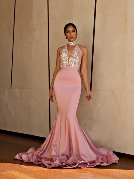 Tight Mermaid Prom Dresses Trumpet Mermaid Pink Evening Dress