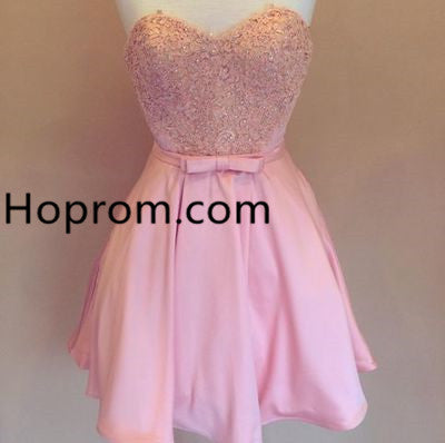 Pink Sweetheart Homecoming Dress, Lace Short Bowknot Homecoming Dress