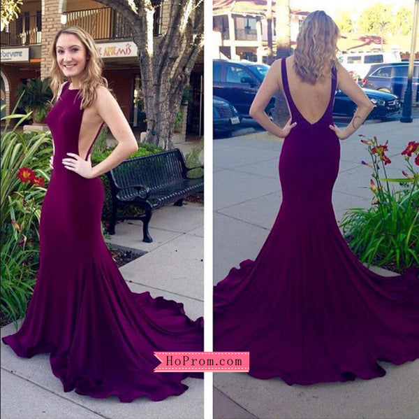 Burgundy High Neck Low Back Prom Dress Fitted Long jersey