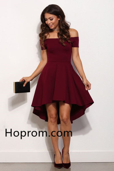 Burgundy Off Shoulder Homecoming Dress, High Low Simeple Homecoming Dress
