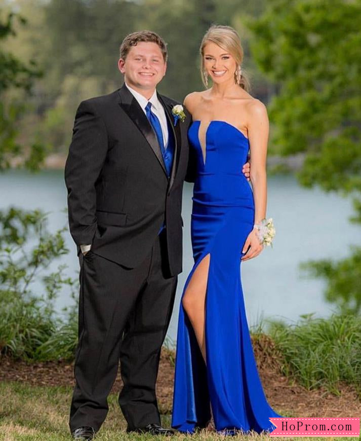 Royal Blue Plunging Neckline Prom Dress High Slit Hoprom Royal Blue Plunging Neckline Prom Dress High Slit Hoprom
