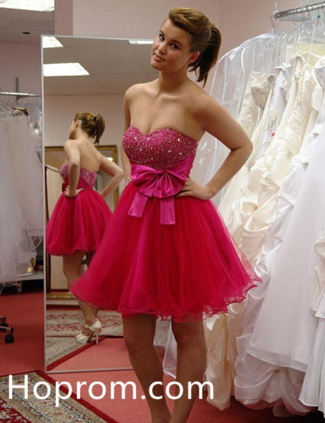 Hot Pink Sweetheart Homecoming Dress, Beadings Homecoming Dress