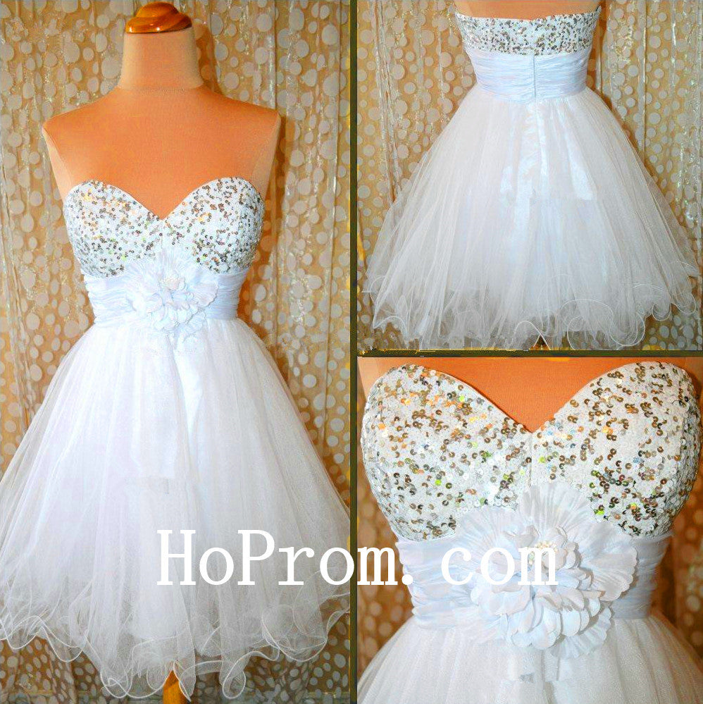Sequin Short Prom Dress,White Prom Dresses,Evening Dress