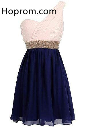 Navy Blue Chiffon Homecoming Dress, Beadings Homecoming Dress