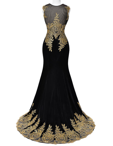 Applique Black Prom Dresses,Evening Dress,Beading Prom Dress