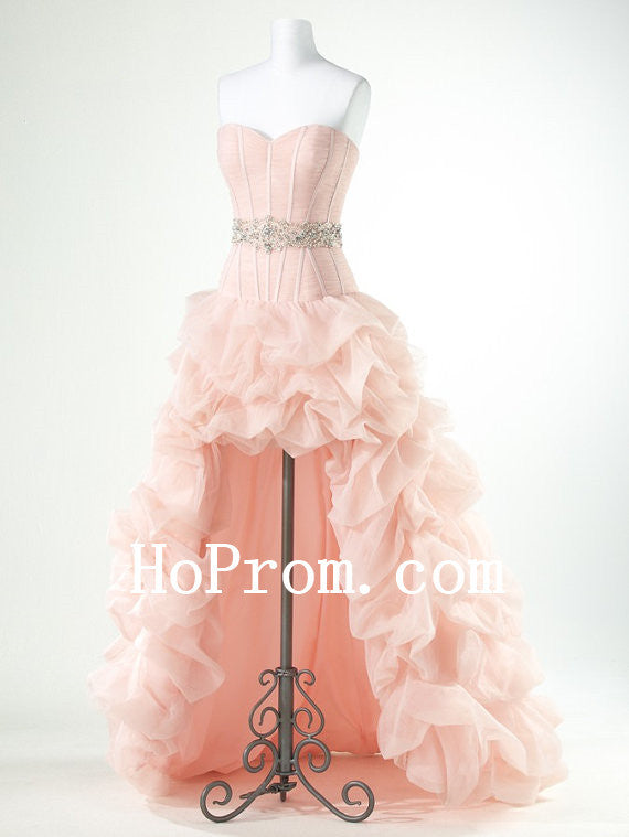 Ruffle Pink Prom Dress,High Low Prom Dresses,Evening Dress