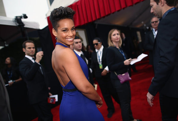 Blue Alicia Keys Halter Sexy Low Neck Dress Open Back Prom Red Carpet Formal Dress Grammy Awards Online
