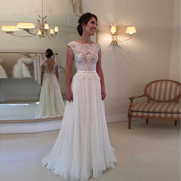 Open Back Wedding Dress, Lace Bodice Bridal Wedding Gown