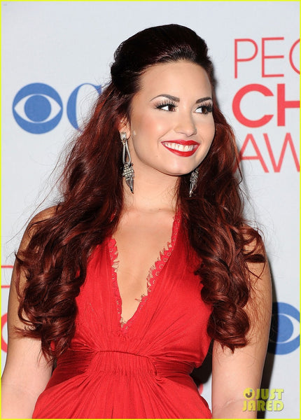 Red Demi Lovato V neck High Low Dress Lace Trim Prom Celebrity Formal Dress People's Choice Awards