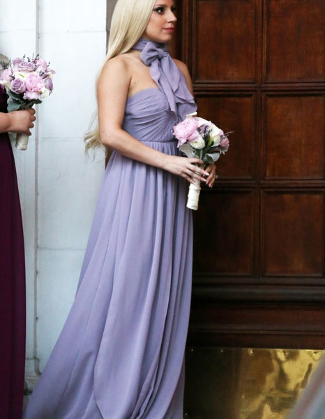 Lilac Lady Gaga Halter Bridesmaid Dress Wedding Choker Neck Prom Celebrity Formal Gown