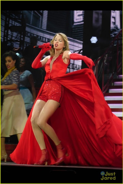 Red Taylor Swift V Neck Stain Dress Sleeveless Prom Red Celebrity Dress Red Tour