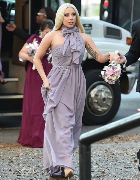 Lilac Lady Gaga Halter Bridesmaid Dress Wedding Choker Neck Prom Celebrity Formal Gown