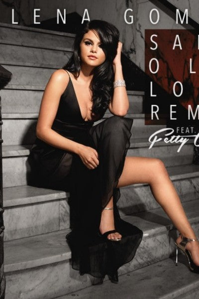 Black Selena Gomez V Neck Slit Satin Dress Classic Prom Celebrity Dress Same Old Love Video