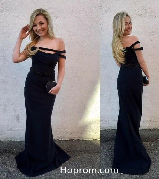 Off Shoulder Black Formal Prom Dress