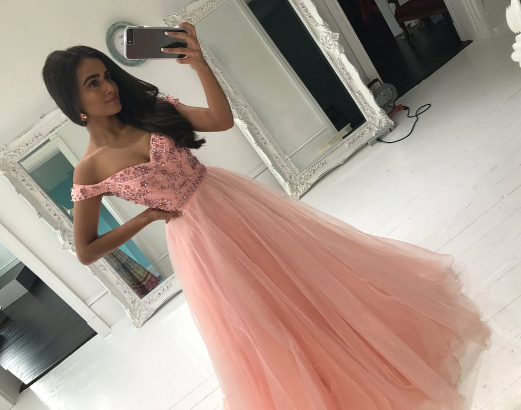 Off Shoulder Beaded Prom Dresses Sweetheart Pageant Dress Ball Gown