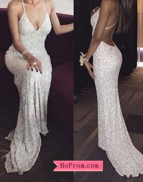 Sparkling Long Beaded Sheath Gown Prom Dresses V Neck Spaghetti Straps Pageant Dresses
