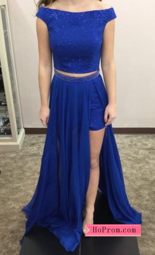 Off Shoulder Cap Sleeves Blue Two Piece Prom Dresses Shorts Long Overl Hoprom Off Shoulder Cap Sleeves Blue Two Piece Prom Dresses Shorts Long Overl Hoprom