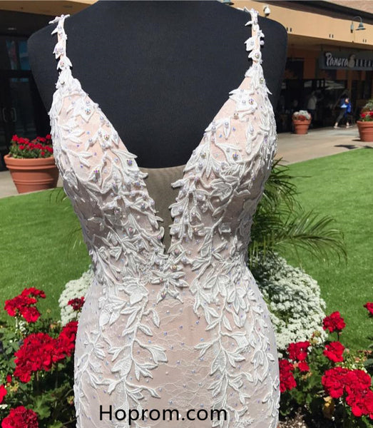 Long Lace Applique Mermaid Prom Dresses