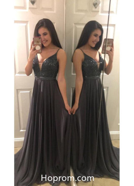 Elegant V-neck Long Prom Dress with Beadings
