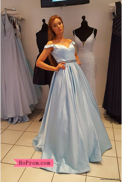 Sweetheart Neckline Off Shoulder Prom Dresses Formal Pageant Dress Cap Sleeves with Beaded Waist Band