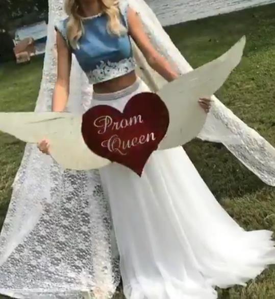 Two-piece Denim Bodice Prom Dress Beaded Shoulders Tulle skirt