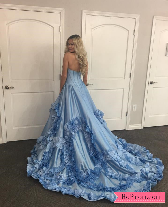 Blue Swirling Ruffled Ball Gown Prom Dress Hoprom Blue Swirling Ruffled Ball Gown Prom Dress Hoprom