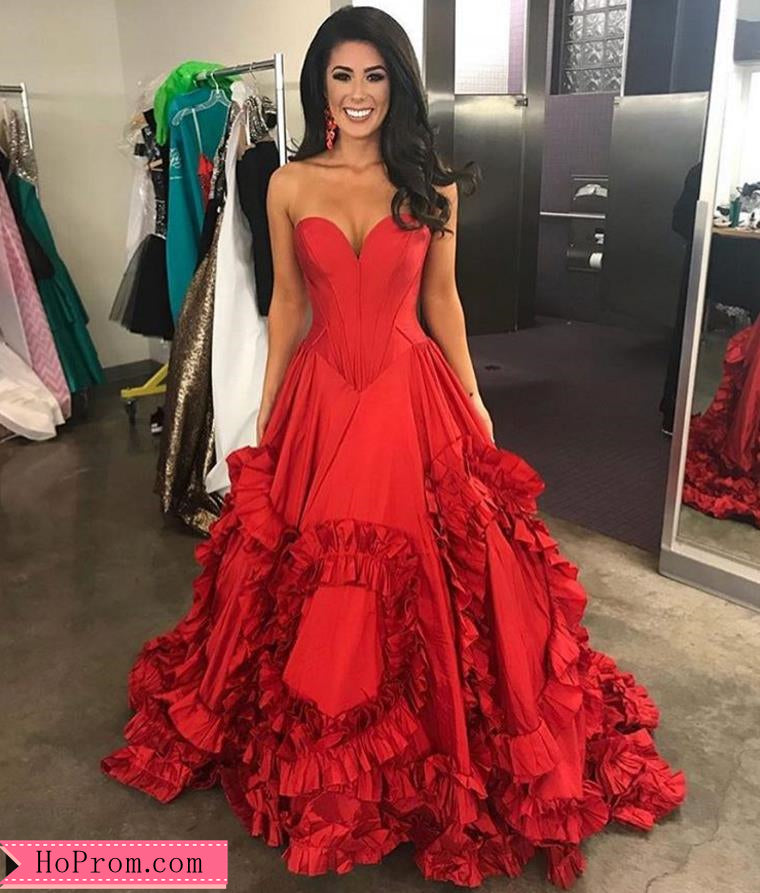 Hot Red Swirling Ruffled Ball Gown Prom Dress Hoprom Hot Red Swirling Ruffled Ball Gown Prom Dress Hoprom