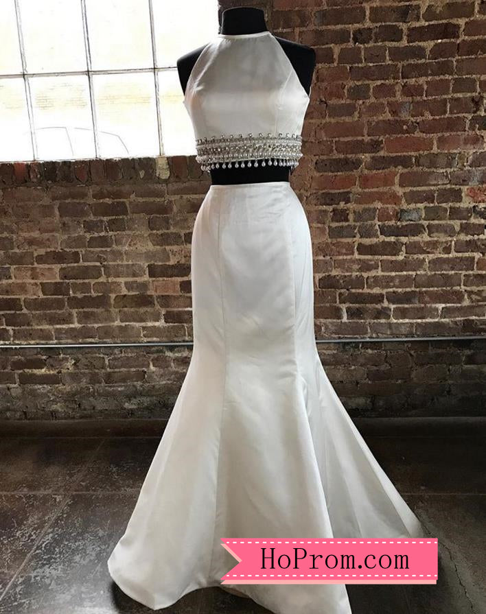 Mermaid Halter Two Piece White Prom Dresses Pageant Gown Evening Dress Hoprom Mermaid Halter Two Piece White Prom Dresses Pageant Gown Evening Dress Hoprom