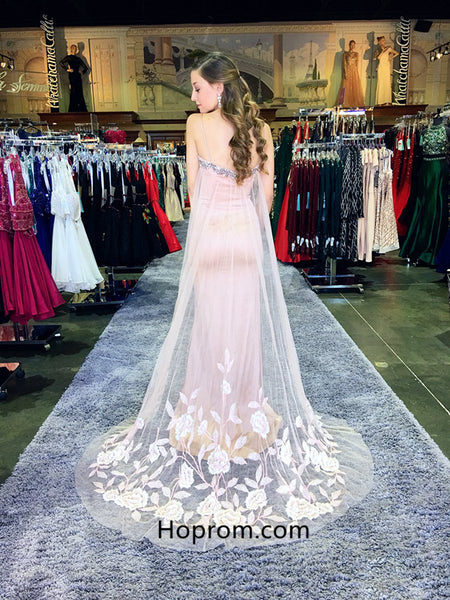 Simple Charming Pink Prom Dress with Tulle Train