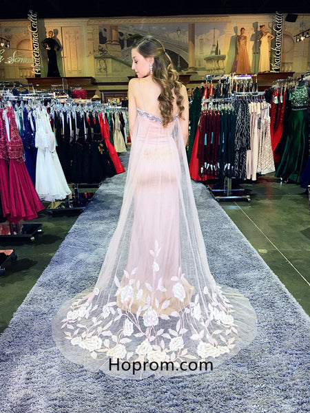 Simple Charming Pink Prom Dress with Tulle Train