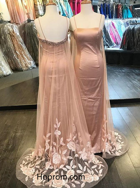 Simple Charming Pink Prom Dress with Tulle Train