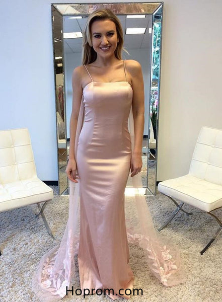 Simple Charming Pink Prom Dress with Tulle Train