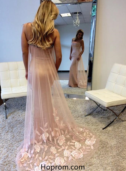 Simple Charming Pink Prom Dress with Tulle Train